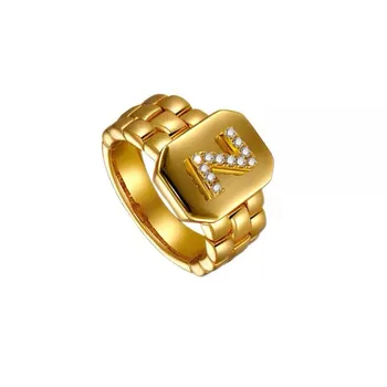 Ring Crystal Regulējams Minimālisma Sākotnējā Vēstule Rotaslietas Sievietēm Meitene Bridesmaids Dāvanas Goldtone Nosaukums Vēstuli Gredzenu O29Y43L4