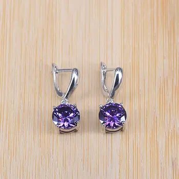 Risenj violeta CZ apaļu sudraba krāsas auskars, gredzens, kaklarota, kulons līgavas rotaslietas komplekts sievietēm rūpnīcas cenu veicināšana
