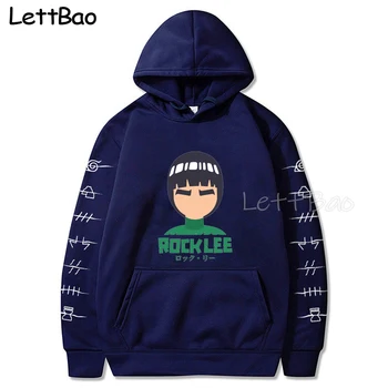 Rock Lee High Hoodies Unisex Naruto Harajuku Japāņu Anime Iespiesti Vīriešu pelēkā vārna Vīriešu Streetwear Modes Gadījuma sporta Krekls Mētelis