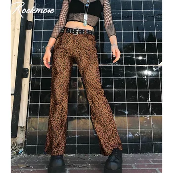 Rockmore Y2K Leopards Drukāt Plaša Kāju Bikses Sieviete Augsto Vidukli, Taisniem Bikses Draugs Streetwear Harajuku Garās Bikses Joggers