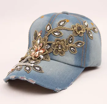 Roku darbs diamond-encrusted zelta zīda ziedu dekoratīvās modelēšana kovboju beisbola cepure Eiropas un Amerikas modes sieviešu vasaras