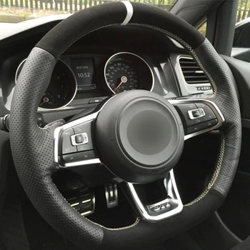 Roku šūtas Melnās dabiskās Ādas, Zamšādas Auto Stūres Rats Segumu Volkswagen Golf 7 GTI Golf R MK7 VW Polo GTI