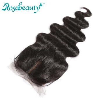 RosaBeauty Zīda Bāzes Slēgšanu Ķermeņa Vilnis Vilnis 4x4 Remy Human Hair Slēgšanas Balināts Mezgli Dabas Krāsa Bezmaksas piegāde