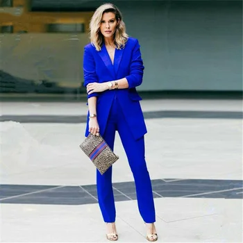 Royal Blue Sieviešu Biznesa Uzvalks Sieviešu Biroja Vienotu Dāmas Oficiālu Bikšu Kostīms Dubultā Krūtīm, Sieviešu Smokings Pasūtījuma