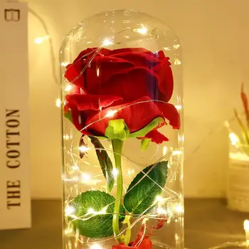 Rožu Kolbā, Skaistums Un Zvērs, Sarkana Roze Ar LED apgaismojumu Stikla Kupola Uz Kāzu Puse, Apdares Jubileju Mīļāko Dāvanu Jaunas