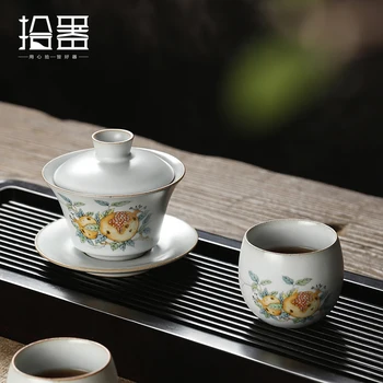 Ru Krāsns Atvērt Trīs Gabalus Vāciņu Trauks Viena Liela Tējas Tase Tējas Maker Japāņu Stila Tējas Bļodā Kung Fu Tējas Komplekts Retro Puses, Pot