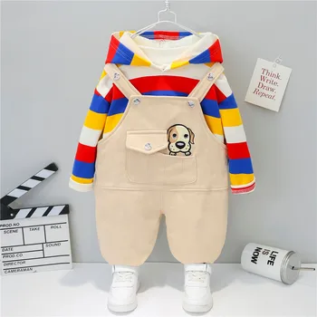 Rudens Bērnu drēbītes, Bērnu Zēns Meitene Gadījuma garām Piedurknēm Svītrainām Hoodies + (Dungriņi) 2gab Toddler Sporta Apģērbs Bērniem, Treniņtērpi