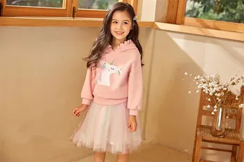 Rudens Jaunas Ielidošanas Meitenes Varavīksnes Drēbes, Bērnu Multfilmas Kapuci+ Mesh Svārki Komplekti Bērniem Ziemassvētku Apģērbs