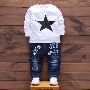 Rudens Modes Baby Zēnu Drēbes Uzvalku Jauno Bērnu Kokvilnas Jaka T Krekls, Džinsi 3Pcs/komplekti Toddler Sporta Kostīms Bērniem, Treniņtērpi