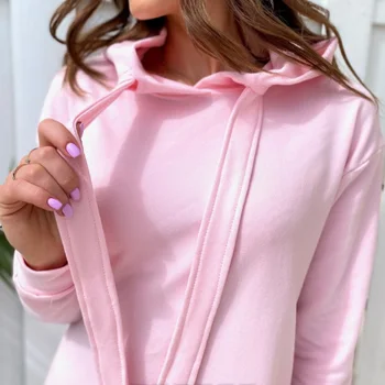 Rudens Sievietes Elegantas Plisētās Garām Piedurknēm Krekls Kleita 2020. Gadam Sieviešu Modes Gadījuma Cietā Mini Hoodies Dāmas Apaļu Kakla Karstā