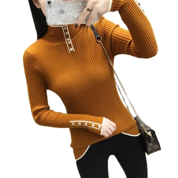 Rudens Ziemas Džemperis Pusē, augstās apkakles Džemperis Sievietēm Jauno Slim Siltu uzsēju Apakšā Sieviešu krekls ar garām piedurknēm Gadījuma Džemperi F868