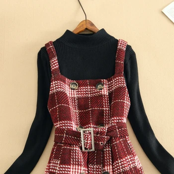 Rudens Ziemas Modes Tvīda 2 Gabals, Kas Sievietes Augstu Uzrullētu Apkakli Džemperis +Mini Vilnas Kopumā Kleitu, Kopa Dāmas Vintage Apģērbu Komplekti Jaunu