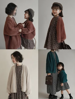 Rudens ziemas jauno modes jaka mētelis bērniem korejas garām piedurknēm jaka meitenēm tīrtoņa krāsas mētelis