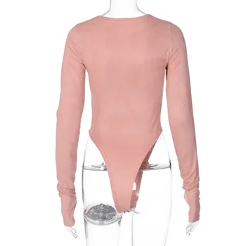 Rudenī Sieviešu Samta Bodysuit Ietilpst Tops ar garām Piedurknēm Elastīgs Gadījuma Puse Apaļu Kakla Apģērbs
