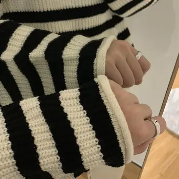 Rudenī un ziemā, korejiešu svītrains džemperis sieviešu augstais kakls jaunu brīvs Džemperis slinks vēja kērlinga biezs džemperis