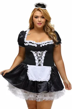S-6XL Melnais Satīns Un Balta Mežģīņu Modes Mini franču Meitene Kleita Cosplay Seksīga Kalpone Tērpu Halloween Plus Lieluma Tērpi Sievietēm