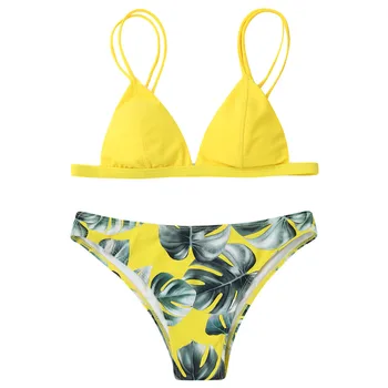 SAGACE Vasaras Peldkostīmu Beachwear Sieviešu Izdrukāt Lapu Sadalīt Peldkostīmi Bikini Push-Up Polsterējumu Peldvietu Peldkostīmu Komplekts