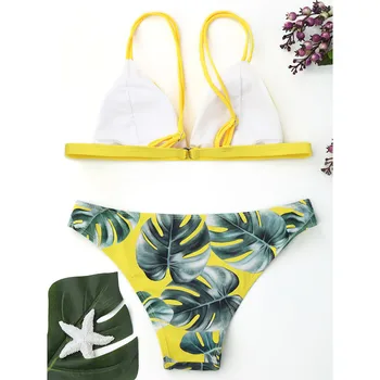 SAGACE Vasaras Peldkostīmu Beachwear Sieviešu Izdrukāt Lapu Sadalīt Peldkostīmi Bikini Push-Up Polsterējumu Peldvietu Peldkostīmu Komplekts