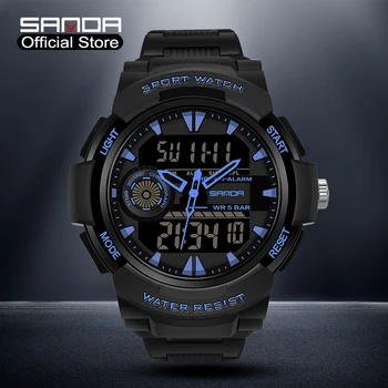 SANDA Vīriešu Sporta Pulksteņi Top Zīmola Luksusa Analogo, Ciparu LED Kvarca rokas pulksteņi Vīriešu Ūdensnecaurlaidīgs Militāro Skatīties reloj hombre