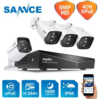 SANNCE 4CH 5MP XPOE HD Video Novērošanas Kameru Sistēmu, H. 264+ VRR Ar 4X 5MP IP Kameras Āra Ūdensizturīgs Drošības VRR Sistēma