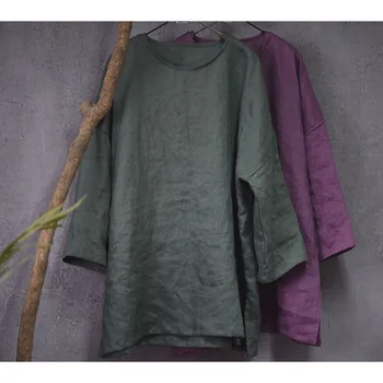 SCUWLINEN 2020. gadam Pavasara Rudens Sieviešu Topi Vintage Cietā Pulovers Long-sleeve Plus Lieluma Zaudēt Veļa T-krekls Gadījuma Zen Topi P002
