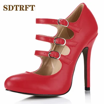 SDTRFT Multicolor augstpapēžu kurpes zapatos Pavasara Rudens 12cm Plānas papēžiem dāmas Norādīja Toe kurpes sieviete Sprādzes sūkņi sapato feminino