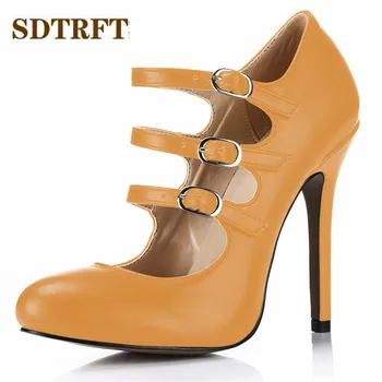 SDTRFT Multicolor augstpapēžu kurpes zapatos Pavasara Rudens 12cm Plānas papēžiem dāmas Norādīja Toe kurpes sieviete Sprādzes sūkņi sapato feminino