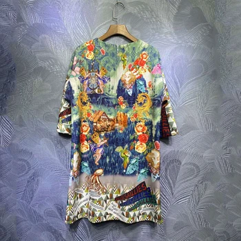 SEQINYY Vintage Taisna Kleita 2020. Gadam Pavasara Vasaras Jaunā Modes Dizaina Sievietes Skrejceļa Augstas Kvalitātes Kristāla Ziedi Drukāt Mini