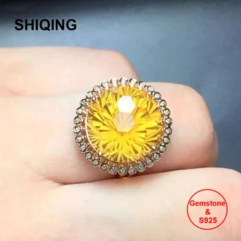 SHIQING VSS Pakāpei, raksturam dzeltena topāzs S925 sudraba 12mm liels dārgakmens citrine gredzenu sievietēm ar sertifikātu