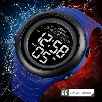 SKMEI 10 Gadu Baterijas Digitālo Vīriešu Skatīties LED Dual Laiks Ūdensizturīgs 12/24 Stundu Vīriešu Rokas Elektroniskās Sporta Pulkstenis Reloj 1675