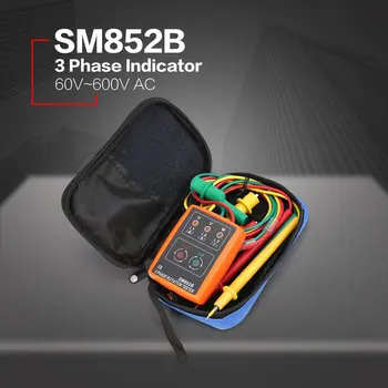 SM852B 3 Fāzes Rotācijas Testeri Digitālie Fāzes Indikators Detektoru LED Svilpe Fāžu Skaitītāju Sprieguma Testeris 60V~600V AC