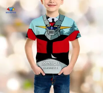 SONSPEE 3D Drukas Anime Mazinger Z Robots Mazulis Toddler Gadījuma Tshirt Vasaras T-krekls O-veida kakla Zēns Meitene Tee Top Īstermiņa Piedurknēm Apģērbs