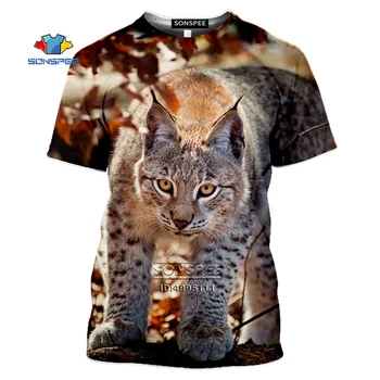 SONSPEE Smieklīgi Dzīvnieki lūsis Vīriešu T-krekls 3D Drukas Big Cat Savvaļas Sniega Meža Tshirt Vasaras Gadījuma Harajuku Tee Krekls