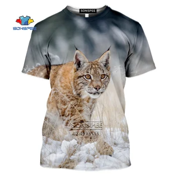 SONSPEE Smieklīgi Dzīvnieki lūsis Vīriešu T-krekls 3D Drukas Big Cat Savvaļas Sniega Meža Tshirt Vasaras Gadījuma Harajuku Tee Krekls