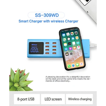 SS-309WD Mobilo tālruni, Viedo bezvadu lādētāju + 8usb Uzlādes ports iphone ipad, samsung