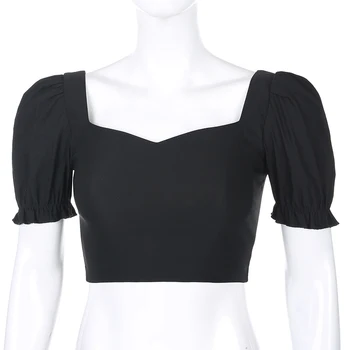 SUCHCUTE kvadrātveida kakla sieviešu T-krekls puff sleeve black savvaļas tee vasaras 2020. gadam streetwear gothic vintage sieviešu tee tērpiem