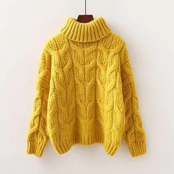 Sabiezēt džemperis sievietēm zaudēt augsto kaklu adīt džemperis nēsā ārā, lai saglabātu siltu un aukstu-pierādījums krekls
