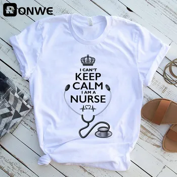 Saglabājiet Mieru es esmu Medmāsa Baltā Drukā Sieviešu T-krekls Meitene Vintage Topi Tee Sieviešu Harajuku Apģērbu, Streetwear,Piliens Kuģis