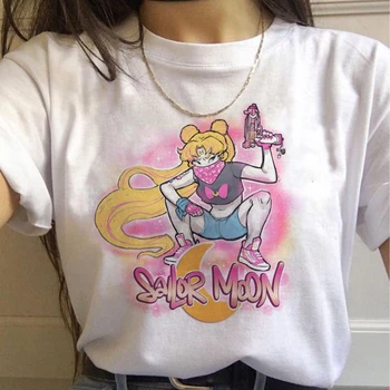 Sailor Moon 90s Smieklīgu T Kreklu Harajuku Drēbes, T Estētisko Kaķis Anime Sieviešu Gudrs Sieviešu T-krekls Kawaii Tees Modes Ullzang