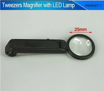 Salokāma Uzacu Pinceti Izgaismotas Lupa LED Klipu Palielināmais Stikls 10X ar LED Gaismas