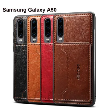 Samsung Galaxy A20 A30 A60 A70 Gadījumā, Silikona Buferi Kartes Turētāju Automašīnas Magnētisko Ādas A50 A50S A505F Vāciņu
