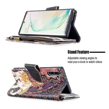 Samsung Galaxy Note 10 Plus Lite Krāsotas Modelis, Ādas Gadījumā Siksniņa Rāvējslēdzējs Soma, Maks, Kartes Turētāja Statīvs Uzsist Tālruņa Vāciņu