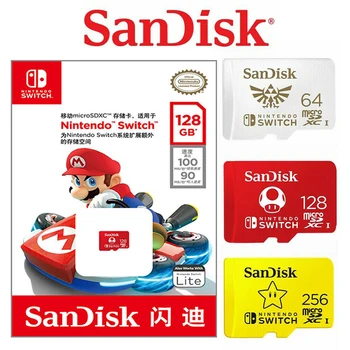 SanDisk MicroSDXC 64GB, 128GB un 256 gb Zibatmiņas Karte, SDXC Oriģinālā Atmiņas Karte Nintendo Slēdzis TF Karti Ar Adapteri