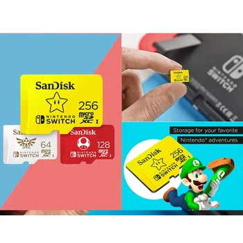 SanDisk MicroSDXC 64GB, 128GB un 256 gb Zibatmiņas Karte, SDXC Oriģinālā Atmiņas Karte Nintendo Slēdzis TF Karti Ar Adapteri