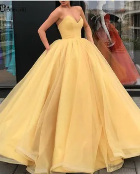 Sarkana Bumba Kleita Balles Kleitas 2020. Gadam Mīļotā Tilla Organza vestidos de gala Ilgi Prom Kleita Dzeltena Vakara Puse Kleitas