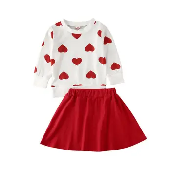 Sarkano Mīlestības Sirds Toddler Valentīna Diena Drēbes Cottton Krekls, Krekls Dāvanu Cute Baby Meiteņu Topi, T-Krekls, Kleita, Svārki Tērpiem Kritumu