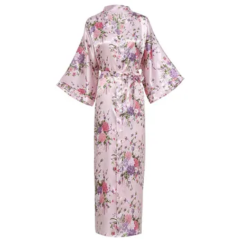 Satīna Mājas Apstākļos, Līgava, Līgavas Kāzu Tērpu Naktsveļu Drukāt Zieds Kimono Kleita Gadījuma Naktskrekli Sieviešu Negligee Sleepwear