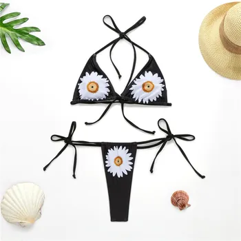 Saulespuķu Iespiesti Bikini Komplekts Seksīgi Peldkostīmi Sievietēm 