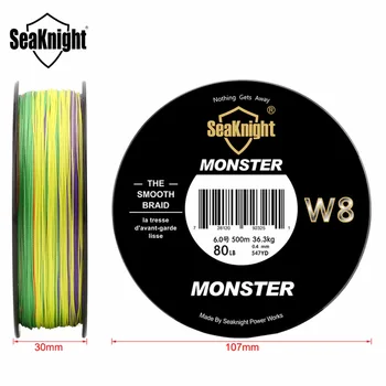 SeaKnight Monster W8 500M, Pīts Zvejas Līniju 8 Dzīslu Platleņķa Tehnoloģiju Multifilament PE Līnijas, 20-100LB Sālsūdens Vadu
