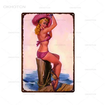 Seksīga Meitene Pin Up Metāla Skārda Pazīmes Hawaii Flotes Zvejas Dāma Vintage Sienas Plāksne Retro Dzelzs Gleznu Plakātu, Pub, Bārs, Mājas Dekoru